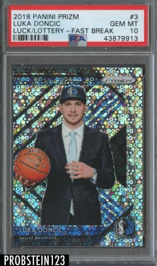 2018 - 19 Panini Prizm Fast Break Luck Of The Lottery Luka Doncic Rc Rookie Psa 10
