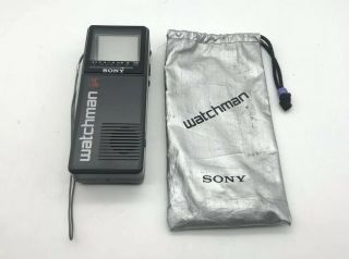 Sony Watchman Handheld Portable B&w Tv Vhf Uhf Fd - 2a W/ Case