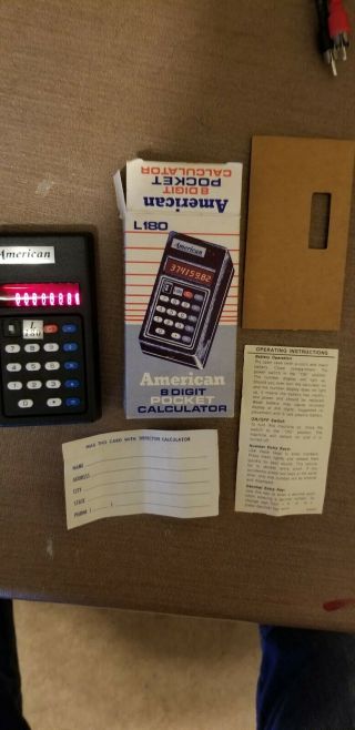 1975 American Brand Calculator Model L - 180 Made In Usa Red Led 4 Function