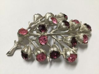 Sarah Coventry Vintage Wisteria Pink Purple Rhinestone Flower Pin Brooch