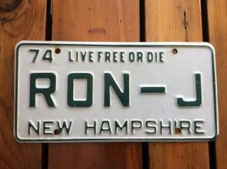1974 Hampshire Nh License Plate Vanity Ron J Live Or Die Unique