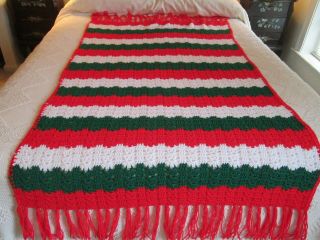 Vintage Hand Crocheted Christmas Afghan - Blanket - Throw - 40 X 64 ",  Fringe