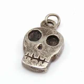 Vtg 2.  9gr Sterling Silver Skull Head Halloween Gothic Inlay Charm Zp