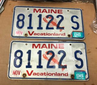 Vintage Maine " Lobster " License Plates Matched Pair