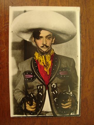Banditoold Vintage Photo Postcard Mexican Cowboy Bandit Bandito 2 Pistols Drawn
