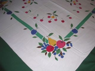 212o Vintage Printed Cotton Tablecloth Fruit Cherries Apples Plums Pears 46x48