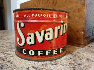 Vintage Savarin Coffee Tin 1/2 Lb Full,  Unopen With Key