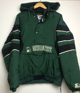 Vintage Msu,  Michigan State Spartans Starter Pullover Jacket With Hood Size Xl