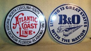 2 Diff Rr Ande Rooney Porcelain Advertising Signs - B&o,  Atlantic Coast Line