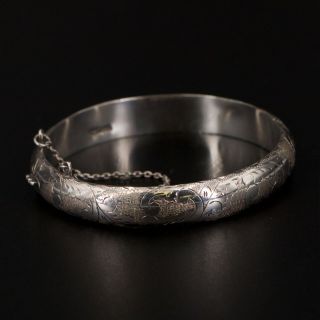 Vtg Sterling Silver - Siam Engraved Filigree 7 " Hinge Bangle Bracelet - 13g