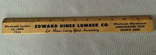 Vintage Wood Ruler Advertising Edward Hines Lumber Co.