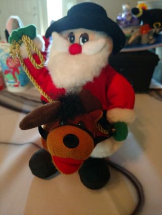 Vintage Playmotions Santa Riding Reindeer Moving And Singing Toy Christmas