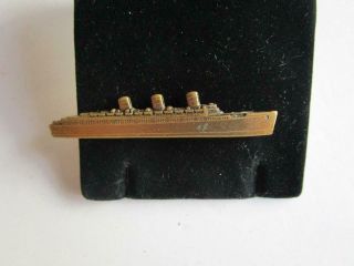 Vintage Rms Cunard Queen Mary Ship Long Beach Ca Souvenir Tie Clip Brass