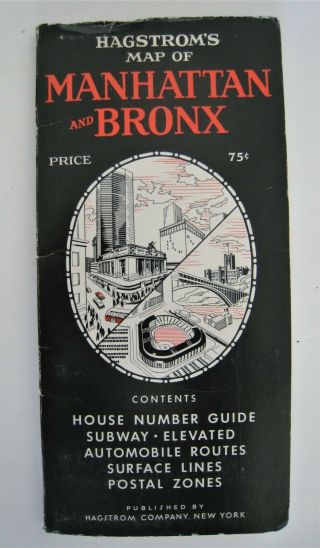 Vintage Hagstrom Map Of Manhattan And Bronx York City Nyc