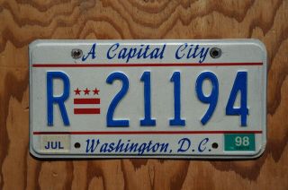 1998 Washington Dc District Of Columbia License Plate -