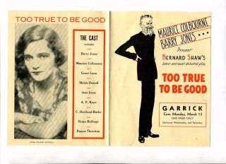 Vintage Theatre Playbill Advertisement Too True To Be Good George Bernard Shaw