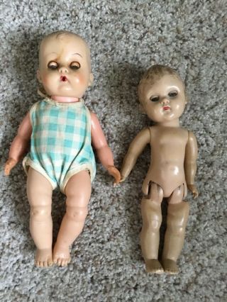 Vintage Vogue Ginny Hard Plastic 7.  5 " Walker Doll And Rubber Baby Doll In Romper