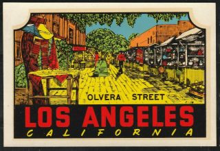 Vintage Lindgren Turner Travel Auto Decal Olvera Street Los Angeles California