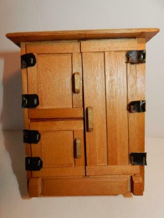 Vintage Doll House Furniture Miniature Wood Wooden Ice Box Fridge Old Kitchen