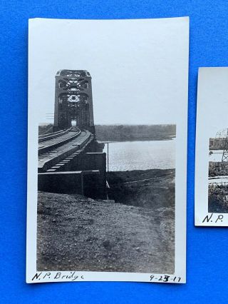 DATED Sept 1917 TWO PHOTOS Old Northern Pacific RAILROAD Bridge BISMARCK ND 2