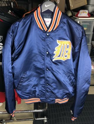 Vintage Detroit Tigers Starter Satin Jacket Men Size Xl Navy Blue Bomber 80s