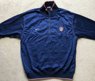 Men’s Nike Usa Soccer Quarter Zip Warm Up Vintage 90’s Retro Blue Stitched Xl