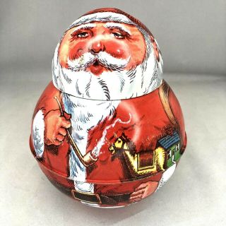 Vintage 1980 Cheinco Roly Poly Tins Santa Claus Large Christmas Container