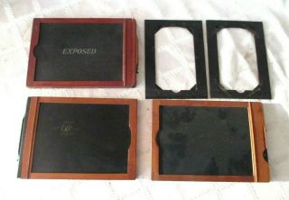 Vintage Wooden Camera Frame Glass Plates - 8.  5 " X 6 " & 2 - Black Plates - 5 " X 7 "
