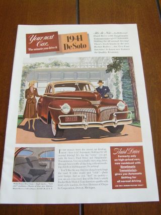 1941 Desoto Vintage Color Print Ad Wwii