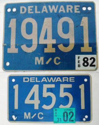 Two Different Delaware Motorcycle License Plates 4 - 1 - Bid Older Demco Style