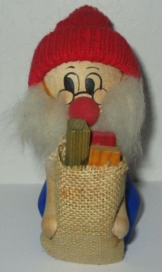 Vintage Signed Sweden Christmas Tomte Gnome Elf Wooden Sweden Figure Burlap Bag