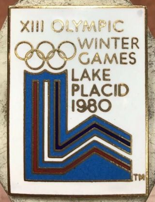 Vintage Large White 1980 Lake Placid Olympic Games Mark Pin