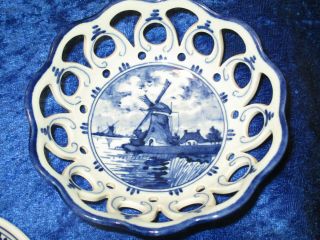 Vintage 3 Delfts Blue & White Trinket Dish Cup & Saucer Holland WINDMILL 2