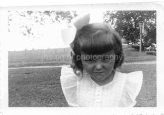 A Little Girl In White With A Bow In Her Hair Vintage Found Photo Bw 911 18 T