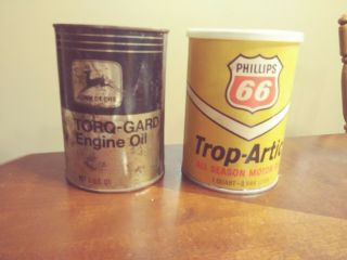 Vintage Rare John Deere Torq - Gard 1 Quart Empty Can,  Phillips 66 Trip Arctic Can
