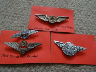 4 Vintage Junior Airline Pilot & Flyers Wings Badges 1960s 3 Plastic 1 Metal