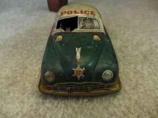 Vintage 1950 ' s GREEN/YELLOW Tin Friction Small Toy Police Car - Made in Japan 2