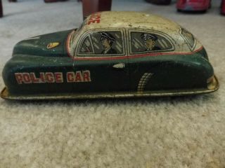 Vintage 1950 ' s GREEN/YELLOW Tin Friction Small Toy Police Car - Made in Japan 3