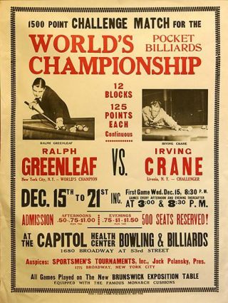 Irving Crane & Ralph Greenleaf 8x10 Poster Photo Billiards Pool Picture