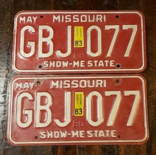 1980 - 83 Missouri License Plate Matching Pair Gbj 077 Paint S/h