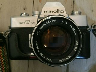 Minolta Srt 101 35mm Slr Film Camera Body,  Lens And Case