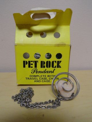 Vintage Mini Pet Rock Pendant 1975 Necklace Collectible Costume Jewelry