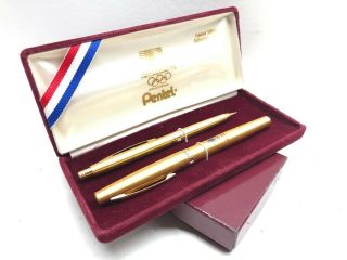 1984 Olympics Pen And Pencil Memorabilia Set Gold Los Angeles Pentel (cmp019128)