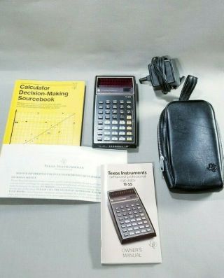 Texas Instruments Ti - 55 Scientific Calculator,  Case,  And Power Supply