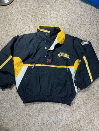 Vintage 90s Pittsburgh Penguins Starter 1/4 Zip Pullover Jacket Mens Sz Large