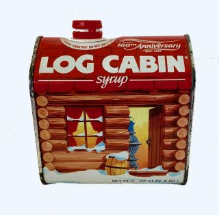 Log Cabin Syrup Tin,  100th Anniversary (1887 - 1987) 5 " X 4 3/4 " X 3 1/4 ",  Vintage