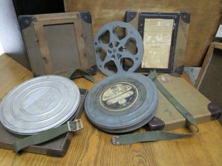 Two 16mm Film Reel Metal Can Chicago Wilding Picture Label & Strap Case