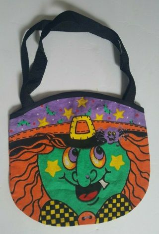 Vintage Halloween Fabric Bag - Trick Or Treat Witch 90s