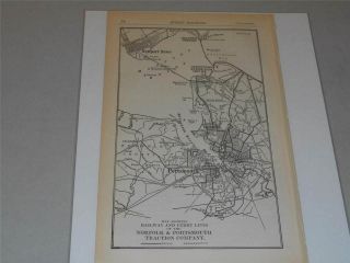 Map Of The Railway & Ferry Lines Of The Norfolk & Portsmouth Co.  1908
