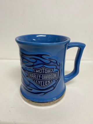 Official Harley Davidson Motorcycle Blue Coffee Mug Embossed Flames
